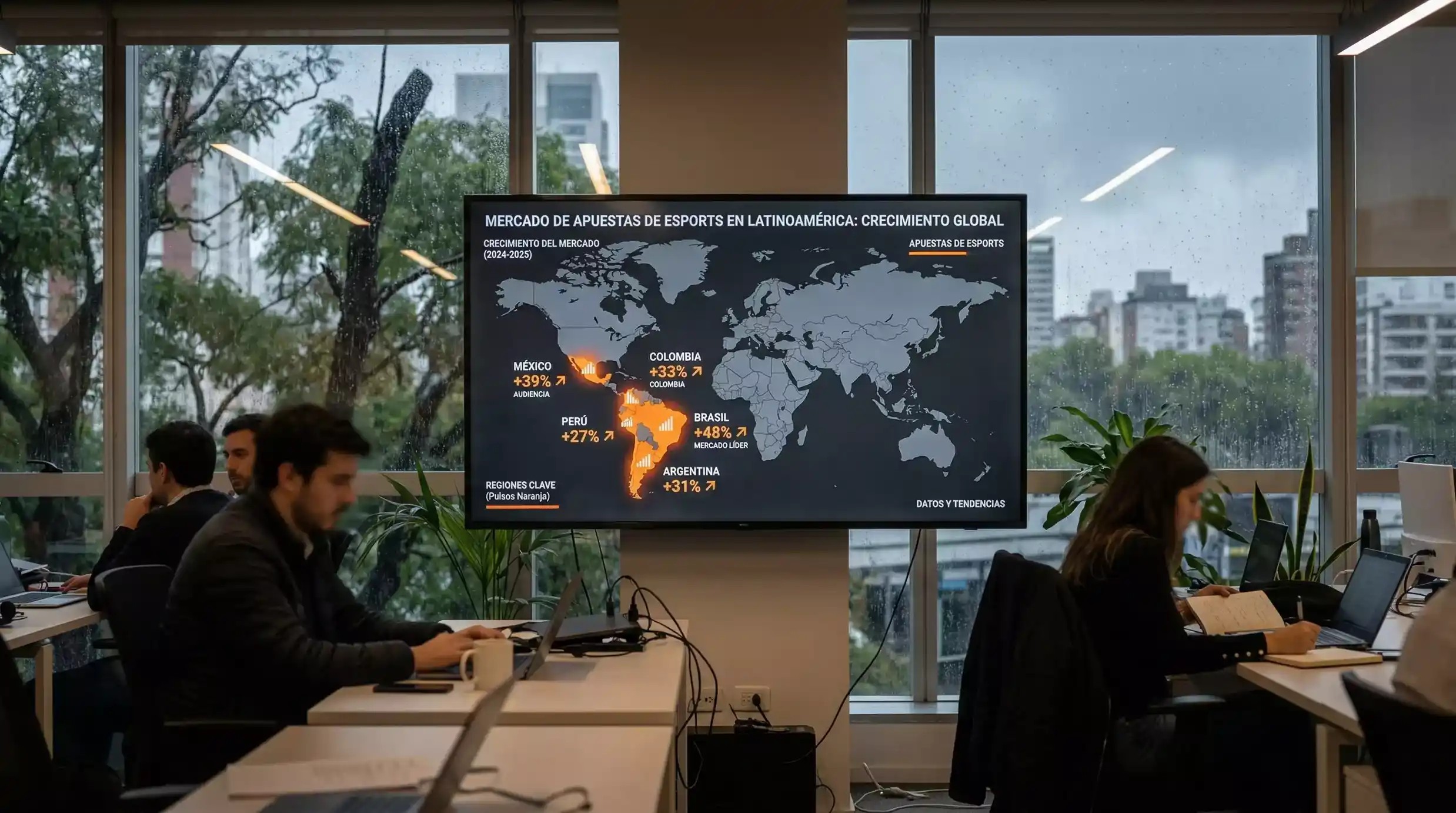 Mapa de Latinoamérica con indicadores de crecimiento del mercado de apuestas esports