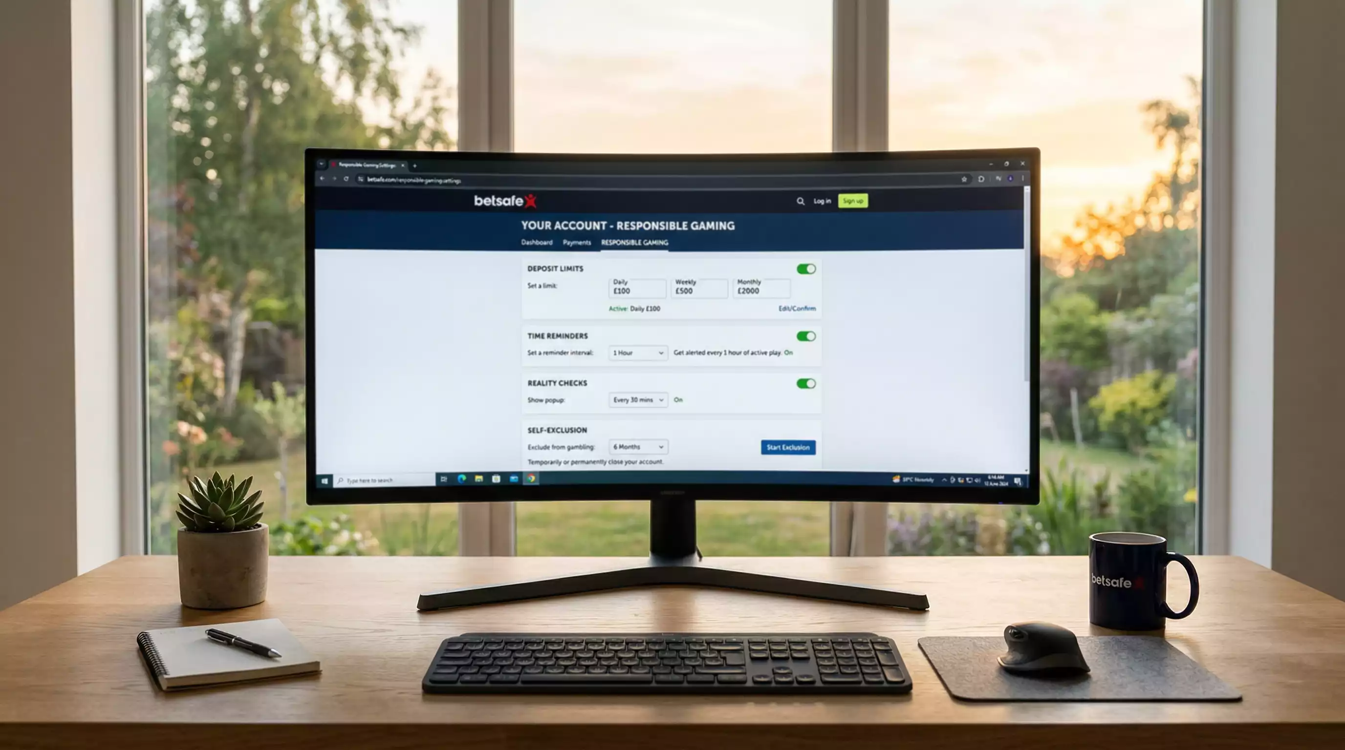 Pantalla de configuración de límites de depósito y autoexclusión en plataforma de apuestas