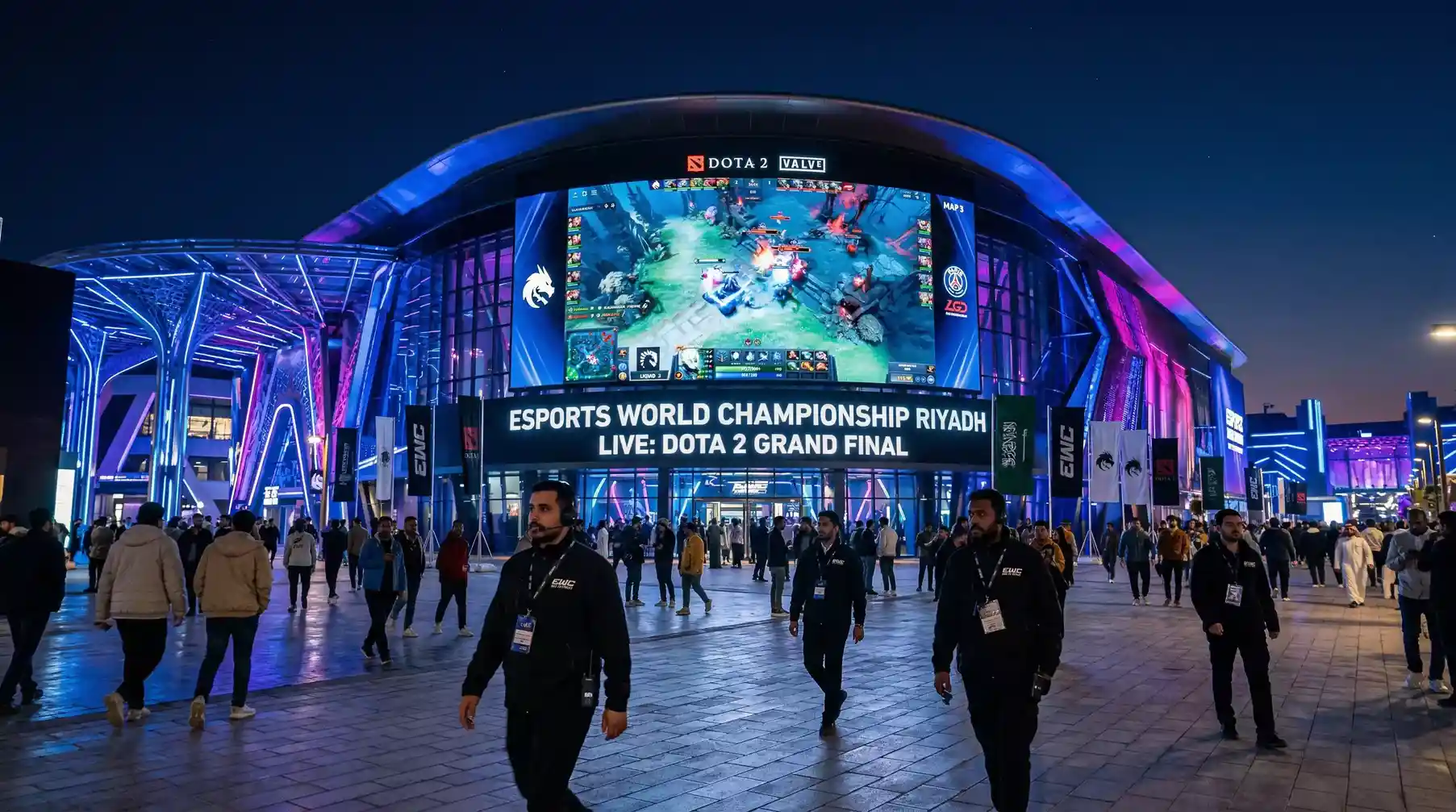 Escenario del Esports World Cup en Riad con competición de Dota 2