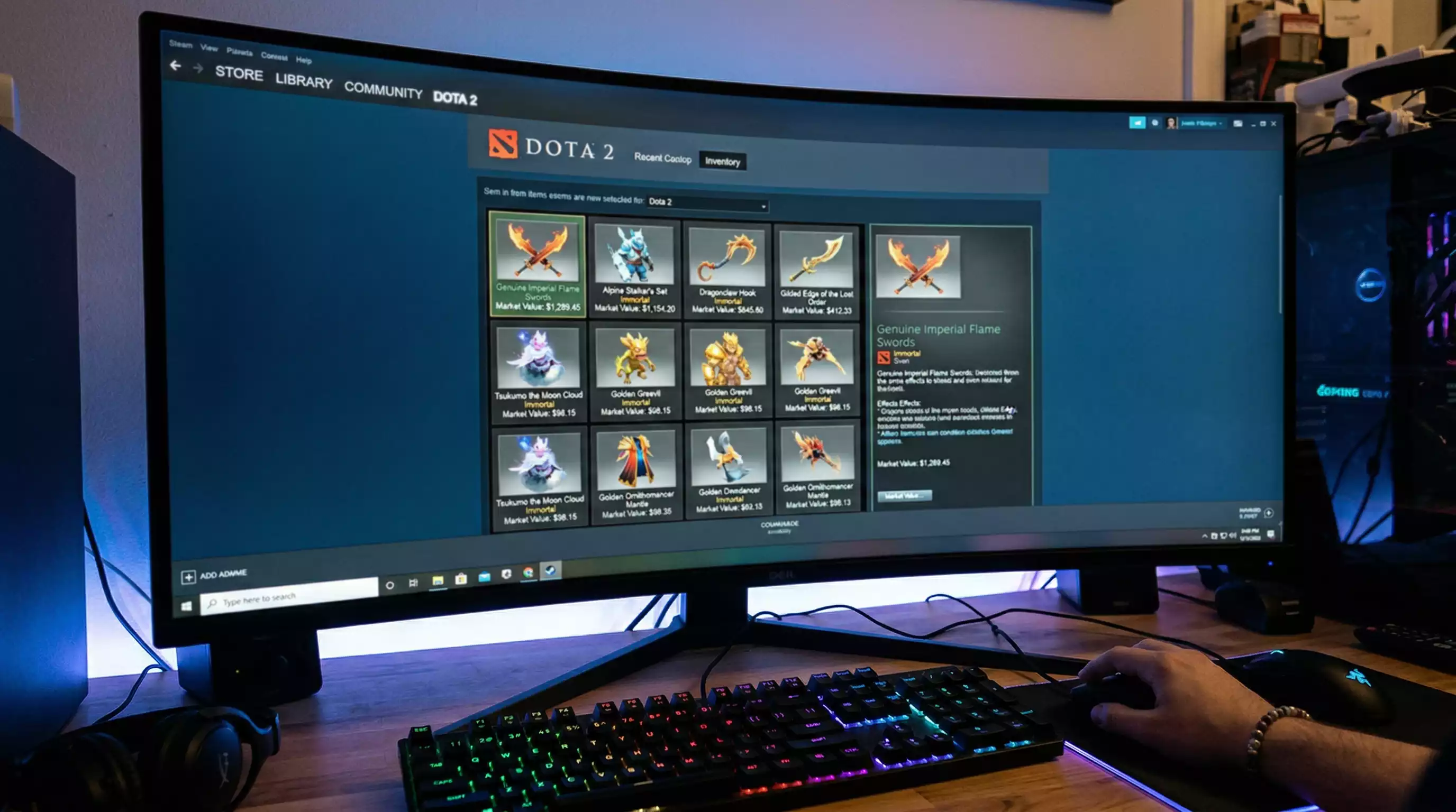 Inventario de skins de Dota 2 en Steam con items de alto valor