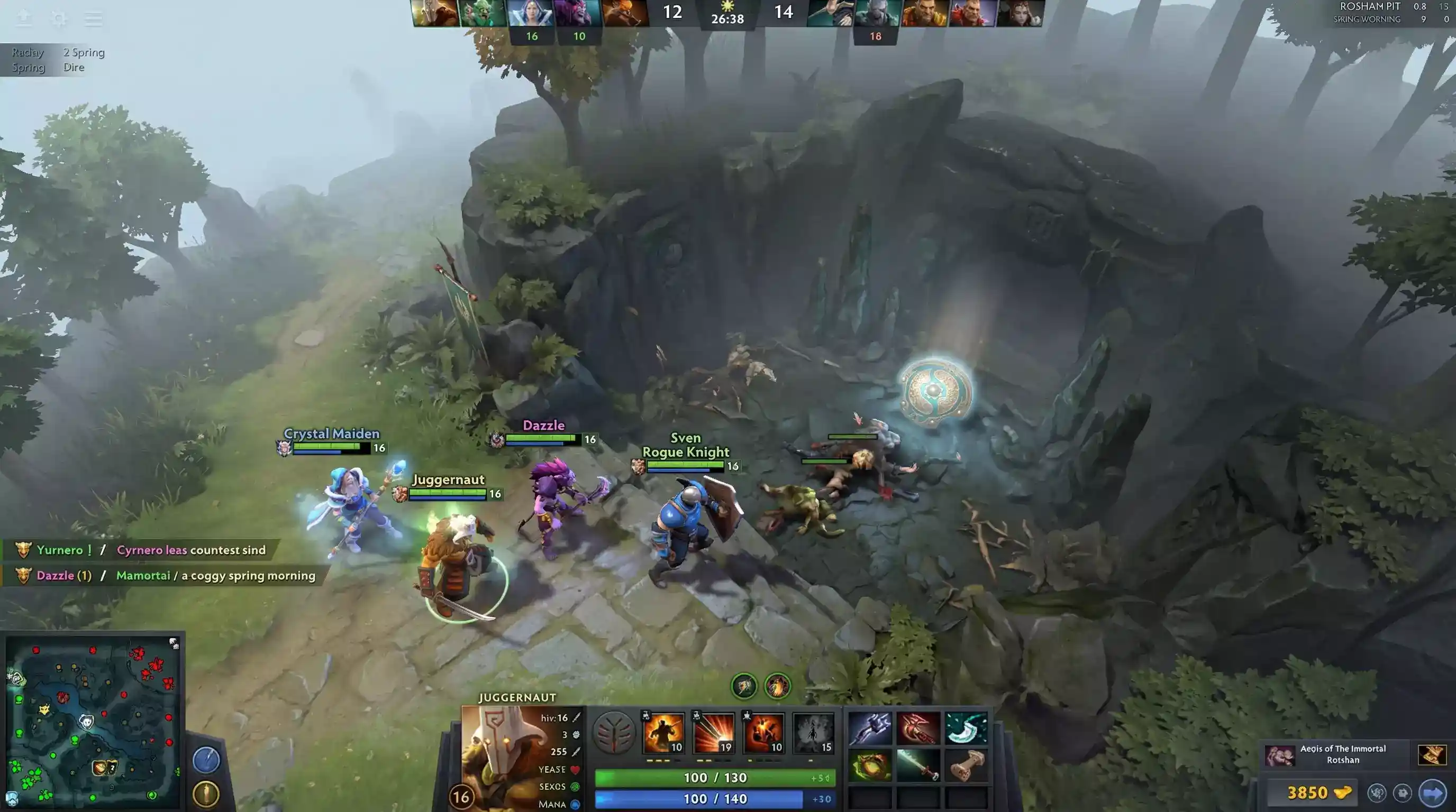 Pelea contra Roshan en una partida profesional de Dota 2 con el Aegis como premio